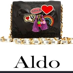 ALDO Black Red Glitter Embellished Crossbody Sling Bag